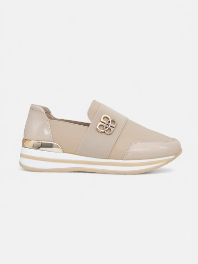 Ženski mokasini Aurora Classico Beige ekološko usnje ravne pete