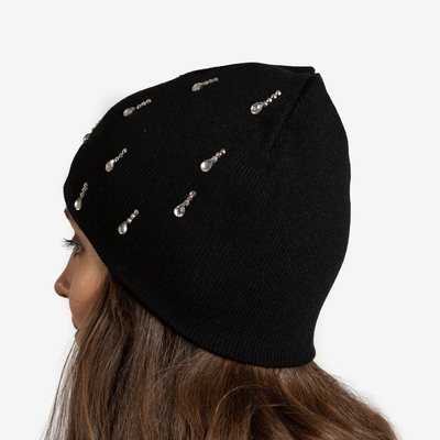 Dámsky čierny klobúk s kubickými zirkónmi - Doplnky