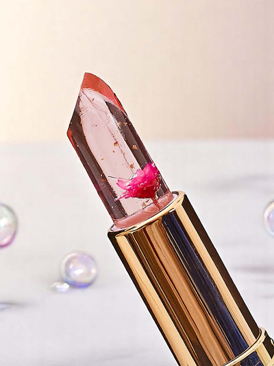 Priehľadný lesk na pery s ružovými kvetmi