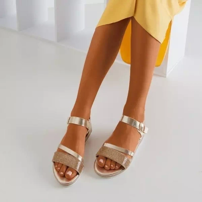 OUTLET Zlaté dámske sandále s kubickými zirkónmi Ido - Obuv