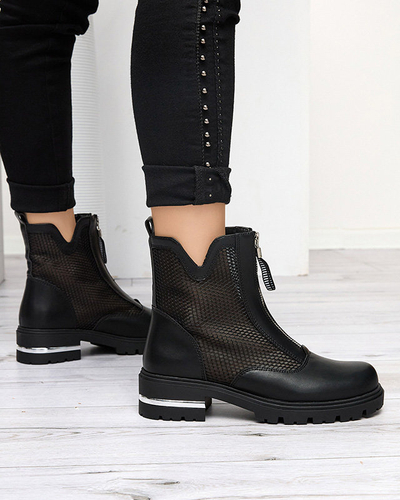 Čierne dámske čižmy na plochých podpätkoch so sieťovinou Rollys - Obuv