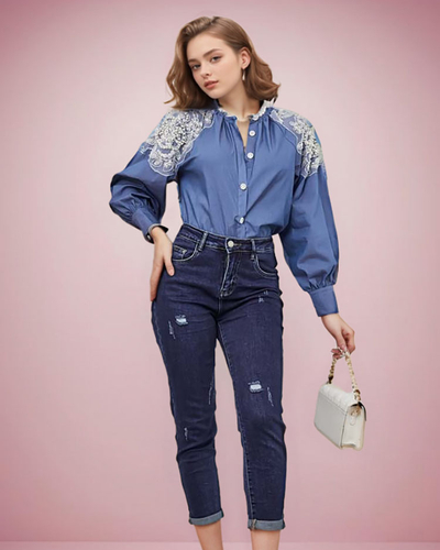 Royalfashion Dámska košeľa so zirkónmi