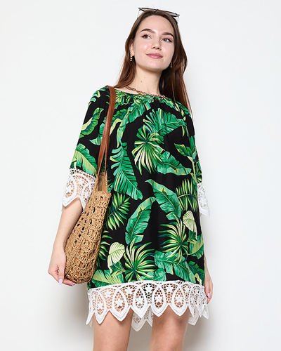 Dámska čierna blúzka s listami PLUS VEĽKOSŤ - Oblečenie