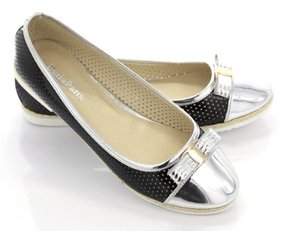 Srebrno-czarne baleriny z lakierowanym noskiem Tossa - Obuwie