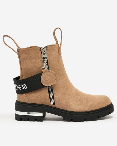 Royalfashion Hnedé čižmy z eko-semišu s remienkom a zipsami Redmisala