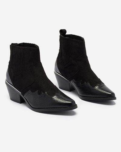 Čierne eko semišové kovbojské čižmy na nízkom stĺpiku Zirras - Obuv