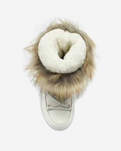 Biele detské slip-on topánky a'la snow boots s kožušinkou Asika - Obuv