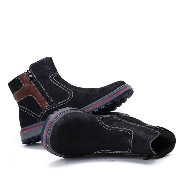 Czarne, męskie botki wykonane ze skóry ekologicznej zamszowej- Obuwie