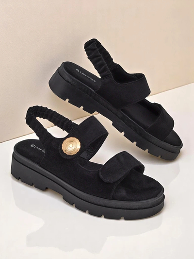 Ženski sandali Royalfashion Anthea Nero – črn semiš, platforma 5 cm