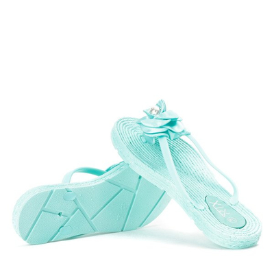 Niebieskie klapki japonki z ozdobnym kwiatuszkiem Virena - Obuwie