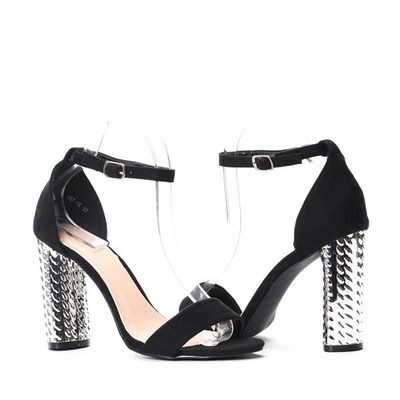 Czarne sandały na srebrnym obcasie Aurora - Obuwie