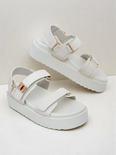 Royalfashion Kallisto – Beli ženski sandali s platformo, ekološko usnje