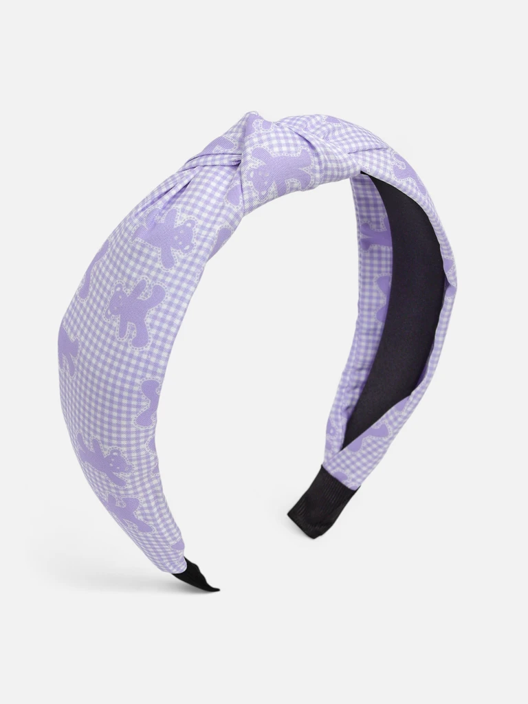 Royalfashion Naglavni trak za lase s pletenico v karirastem vzorcu in medvedki