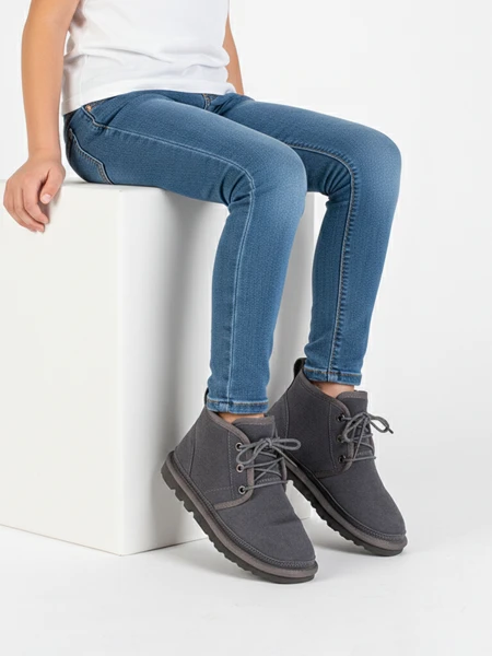 Otroški gležnjarji Luna golobje sivi usnjeni udobni za zimo