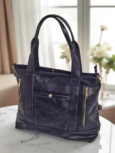 Ženska torbica Calista Classica modra iz ekološkega usnja 47x30cm