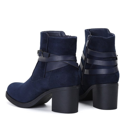 Granatowe botki na słupku Cristina  - Obuwie