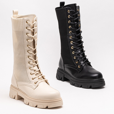 Prelamované čierne dámske čižmy na šnurovanie Buhomi - Footwear