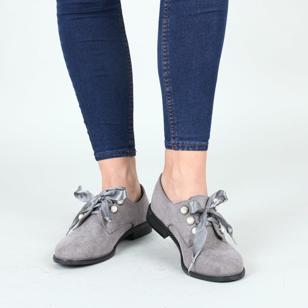 Szare półbuty z perełkami Perle- Obuwie