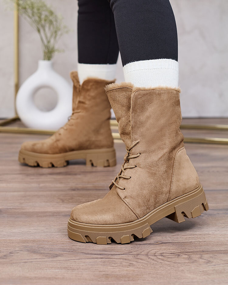 Royalfashion Svetlohnedé dámske šnurovacie čižmy Cavenma