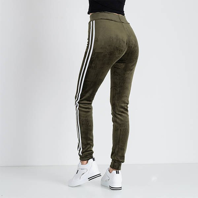 Tmavozelené dámske mikiny so šnúrkami s pruhmi - Oblečenie