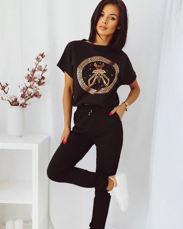 Čierna dámska športová tepláková súprava s potlačou - Oblečenie