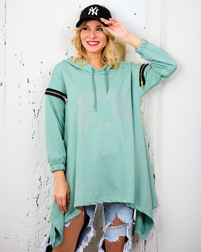 Royalfashion Zelená dámska oversized mikina so zipsami