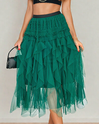 Royalfashion Dámska dvojvrstvová midi sukňa