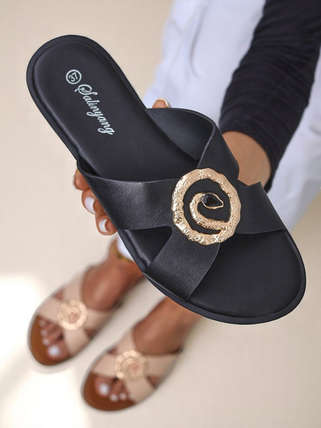 Royalfashion Ženski natikači na ravnem podplatu Golden Step