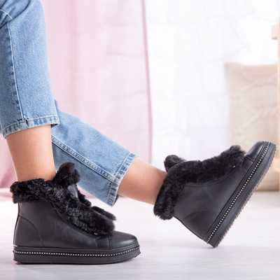 Čierne členkové topánky na platforme s kožušinou Salyssa - Obuv