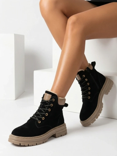 Royalfashion Čierno-hnedé dámske zateplené trapperské čižmy Radoras