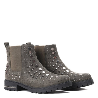 Botki w kolorze khaki z eko zamszu Ellia- Obuwie