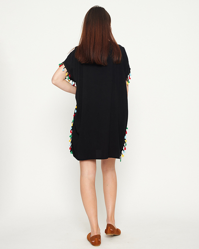 Čierna dámska plážová tunika so strapcami - Oblečenie