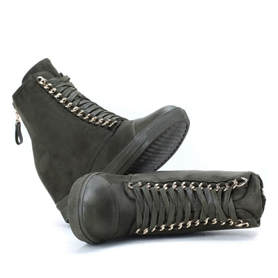 Ciemnozielone sneakersy na krytym koturnie Harlow- Obuwie