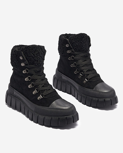 Ženski Gležnarji Diana Črni Usnjeni Udobni za Zimo