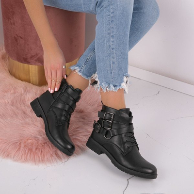 Czarne workery na płaskim obcasie Jordyn - Obuwie