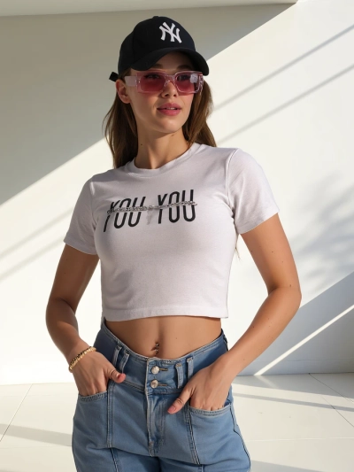 Royalfashion Dámske bavlnené crop top s nápisom