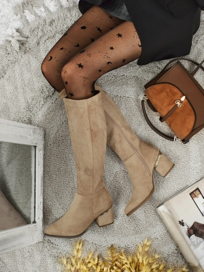 Ženski eko semiš škornji s stebričasto peto Niefio