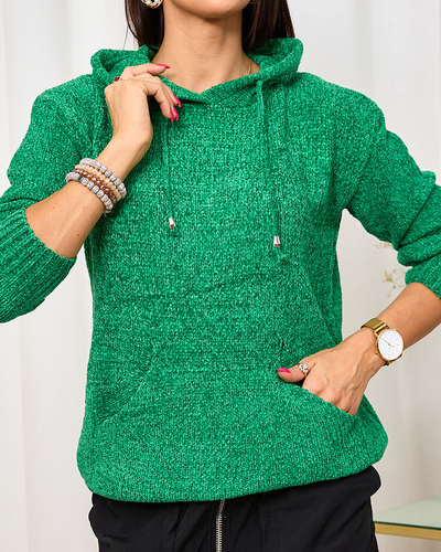 Royalfashion Dámsky zelený mikinový sveter s vreckom