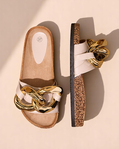 Béžové dámske papuče so zdobením Sofig-Footwear