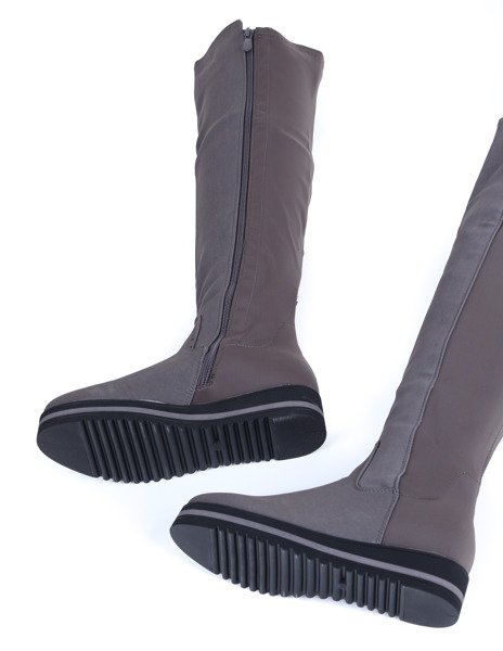 Szare kozaki na platformie Claudia - Obuwie