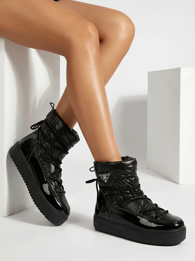 Royalfashion Dámske slip-on čižmy a'la snow boots v čiernej farbe Vevnose