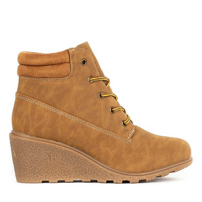 Brązowe botki na koturnie Marona - Obuwie