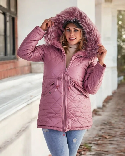 Royalfashion Dámska prešívaná bunda v ružovej farbe