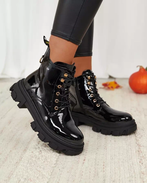 Royalfashion Čierne lakované dámske zateplené čižmy Setogia