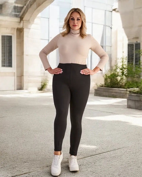 Čierne klasické dámske zateplené legíny PLUS SIZE - Oblečenie
