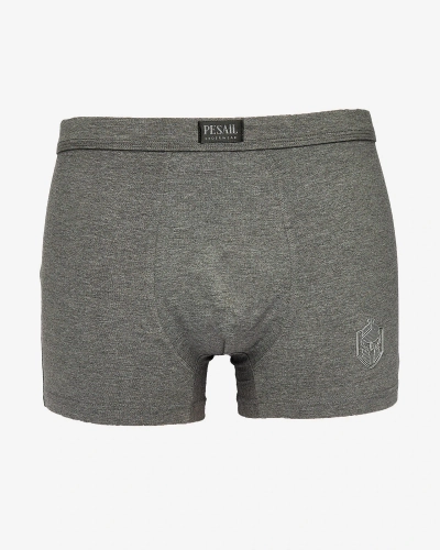 Royalfashion Tmavosivé pánske boxerky s nášivkou