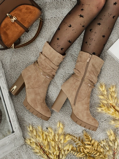 Ženski eko semiš gležnarji s peto BrambleDusk