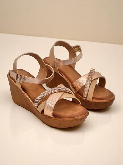 Royalfashion Dámske wedge sandále s kamienkami a trblietaním Glittera