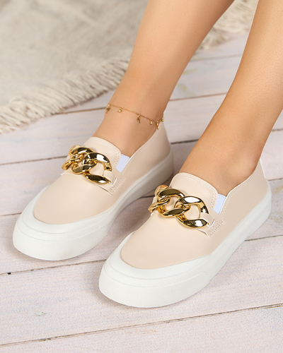 Béžové dámske nazúvacie topánky na hrubšej podrážke s ozdobou Senula - Obuv