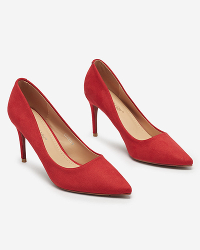 OUTLET Klasické červené dámske lodičky na podpätku s nosom Qermii- Obuv